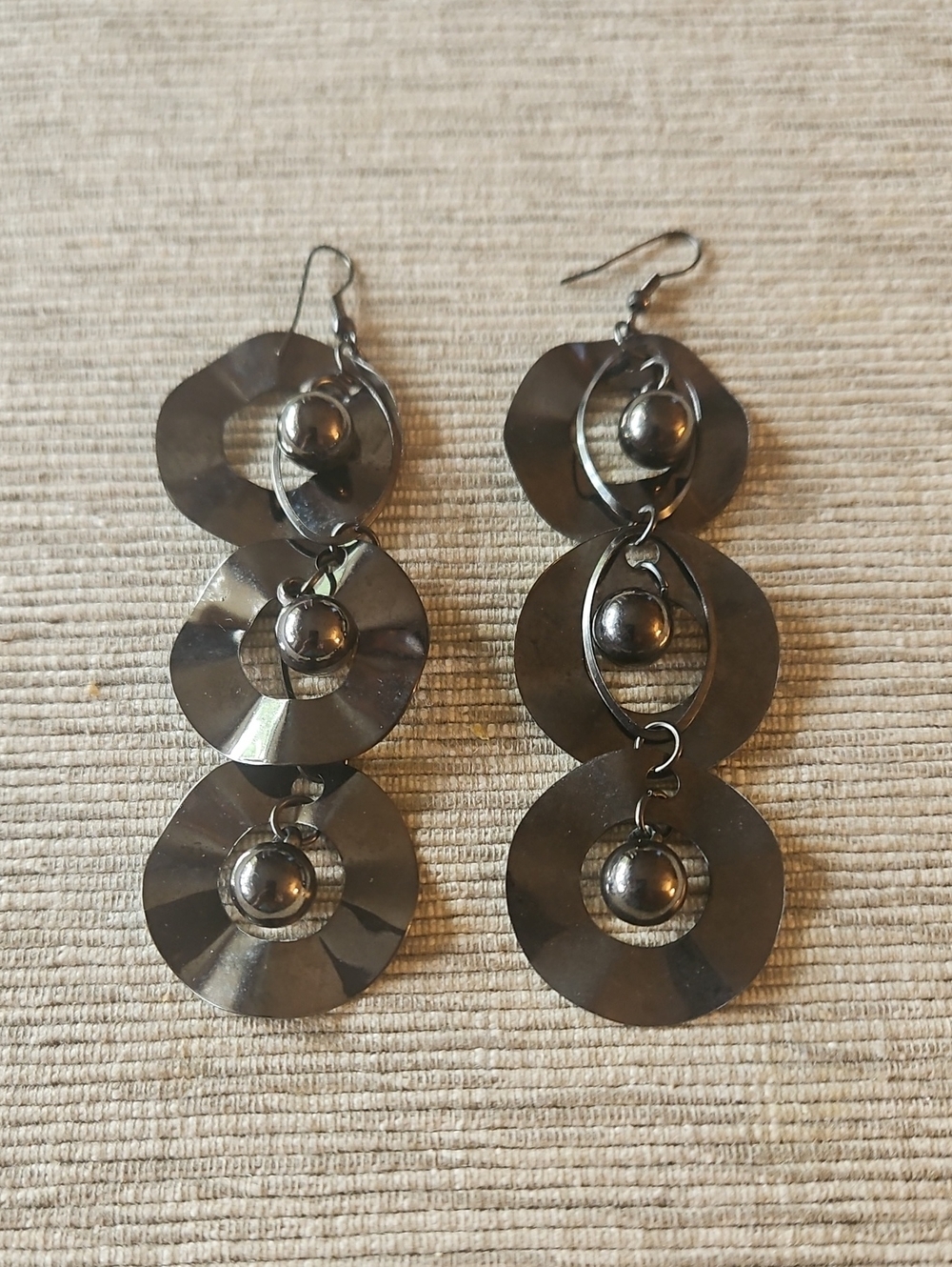 4 For $10 Hematite Tone Triple Disc Drop Earrings